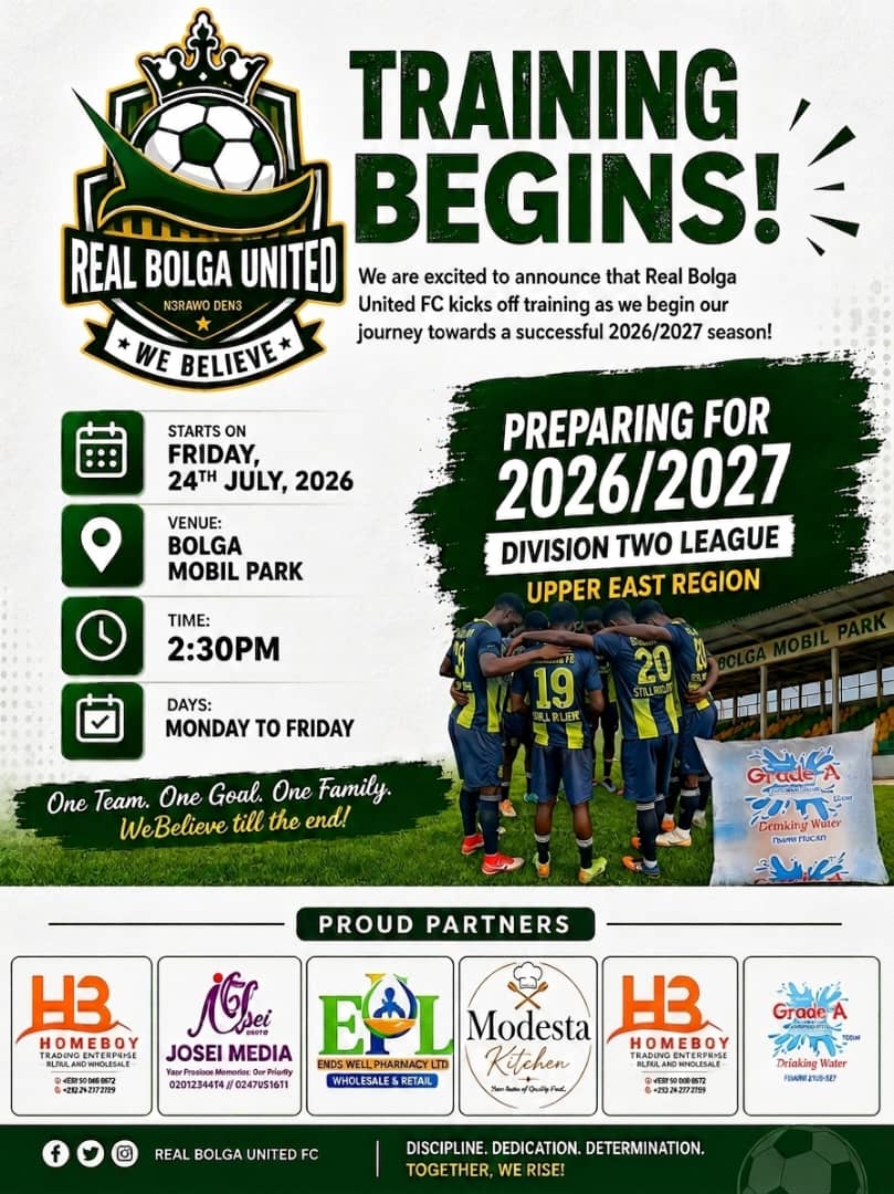 Real Bolga United FC Set to Commence Pre-Season Training on Friday